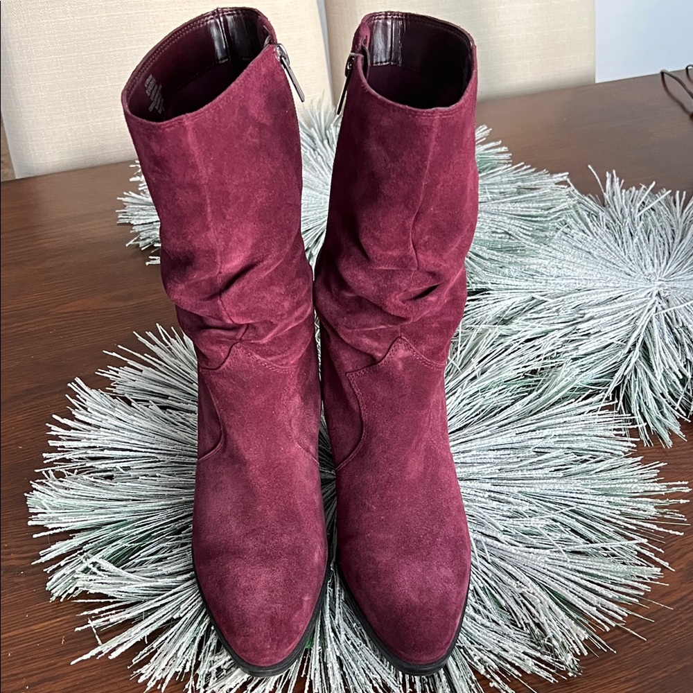 Elegant Burgundy Suede Ankle Boots